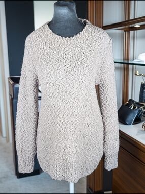 Zenana Beige Popcorn-Knit Pullover Sweater Crew Neck Long Sleeve XS